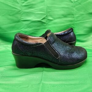 Alegria ERY-302 Eryn Cosmos Sz 38 Women 8-8.5 Blue Sparkly Leather Comfort Clogs